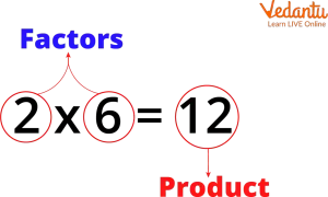 Die Faktoren 2 und 6 ergeben das Produkt 12. Dies ist ein Beispiel für den fachbegriff multiplikation.