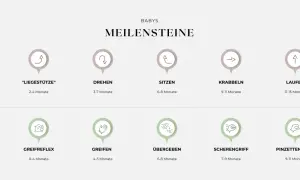 Babys Meilensteine der Entwicklung: Grobmotorik (Liegestütze, Drehen, Sitzen, Krabbeln, Laufen) & Feinmotorik (Greifreflex, Greifen, Übergeben, Scherengriff, Pinzettengriff).