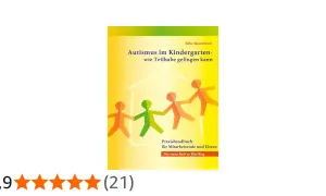 Buchcover: "Autismus im Kindergarten – wie Teilhabe gelingen kann". Bunte Papierfiguren halten Händchen vor einem Haus.