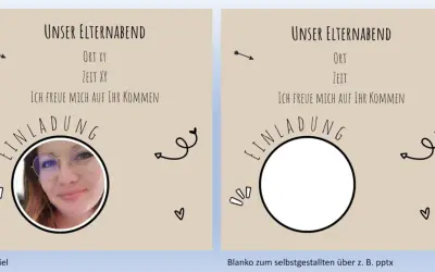 Elternabend Einladung Vorlage: Ein Beispiel mit Foto und eine leere Vorlage zum Selbstgestalten.