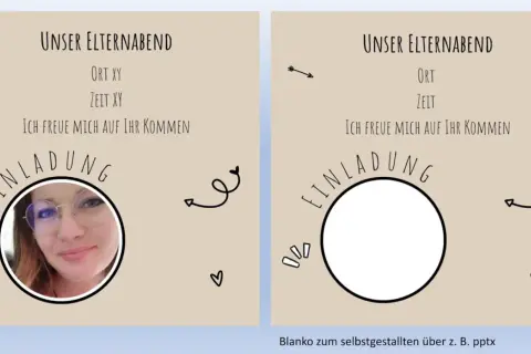 Elternabend Einladung Vorlage: Ein Beispiel mit Foto und eine leere Vorlage zum Selbstgestalten.