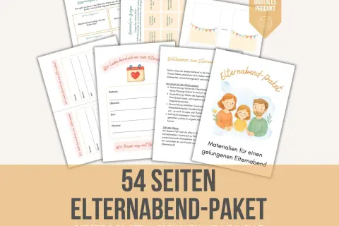 Materialien für einen gelungenen Elternabend: Ideen für Gespräche, Kennenlern-Bingo und Einladungen. Dieses Paket bietet 54 Seiten zum Ausdrucken.