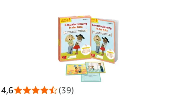 Materialien für Sexualerziehung in der Kita: Bücher und Karten mit kindgerechten Illustrationen und praxisnahen Inhalten.