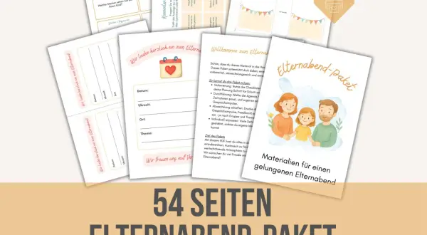 Materialien für einen gelungenen Elternabend: Ideen für Gespräche, Kennenlern-Bingo und Einladungen. Dieses Paket bietet 54 Seiten zum Ausdrucken.